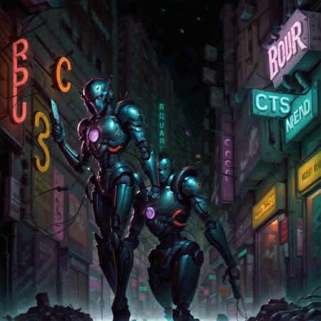 01235-2035167023-bromart, A robot in a city street, cyberpunk, closeup, realistic, high resolution, masterpiece, bokeh, neon lighting, night, pur.png